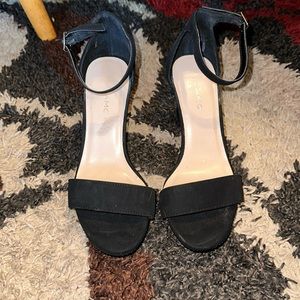 Black 3.5in heels with rhinestone heel and buckle latch. Only worn once
